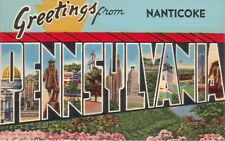 Greetings From Nanticoke Pa Pennsylvania  Large Letter Linen Postcard - c1940 picture