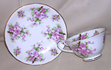 HTF Royal Chelsea Pink Cherry Blossoms Gold Trim Teacup & Saucer Set #d England picture