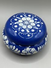 Blue Pottery Trinket Box Hand Painted BEAUTIFUL picture
