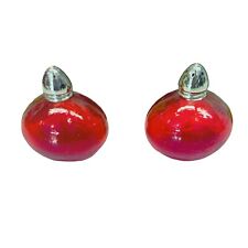 Vintage 1960s Ruby Red Glass Salt & Pepper Shakers Hand Crafted Silver Tops picture