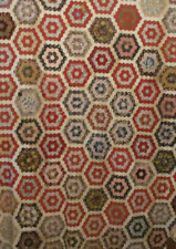 Antique Quilt Top Hexagon Mosaic c1850s era Large English Paper Pieced picture