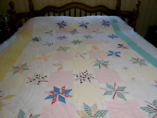Vintage 50/60's Yellow/Aqua Trimmed CUTTER Star Quilt Hand QUILTED 76