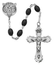 Christ Black Wood Bead Rosary Sterling Silver Center And INRI Crucifix 8mm Beads picture