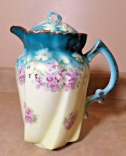 Antique Delicate Porcelain Chocolate Pot Pitcher Hand painted Floral Victorian picture