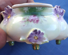RS Prussia Raised Purple Flowers 4 Footed Porcelain Hair Receiver Early Red Mark picture