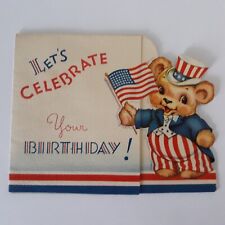 Vintage USA Patriotic 4th July Bear Birthday Card Used picture