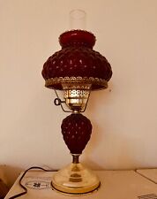 Vtg Fenton Quilted Diamond ruby red cranberry glass hurricane GWTW Parlor Lamp. picture