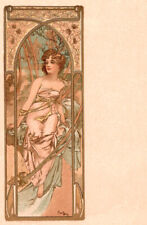Alfons Mucha Beautiful Woman French vintage Reproduction Postcard Art NEW picture