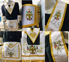 SCOTTISH RITE 33RD DEGREE APRON WITH CUFFS & COLLAR GOLD EMBROIDERY DOWN WINGS picture