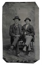 Dapper Men Sitting Closely, Antique Tintype Photo Western Type Setting picture