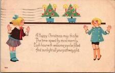 Vtg Posted 1924 ~ A HAPPY CHRISTMAS ~ Postcard BOY & GIRL TREE ~ Ships FREE picture