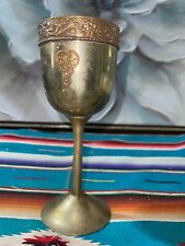 Vintage Brass Chalice with Emblem Goblet Ceremony Cup Renaissance Style 7 3/4