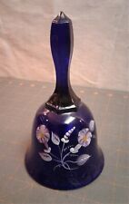 Vintage Fenton Glass Cobalt Blue Bell Hand Painted Flowers Artist Signed Gessel  picture