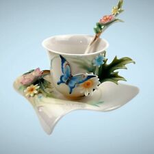 Franz Porcelain Butterfly Fluttering Beauty Flower Cup Saucer Spoon FZ01838 picture