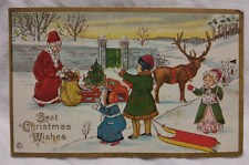 Christmas Postcard Stecher 402-F Santa Claus with Reindeer c1920 Children Toys picture