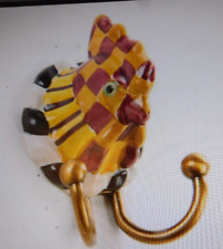 MACKENZIE-CHILDS CERAMIC ROOSTER DOUBLE WALL HOOK,NEW WITH HARDWARE picture