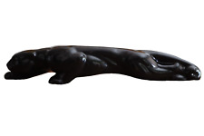 Vintage MCM Crouching Black Panther Ceramic Sleek Statue Pottery 18