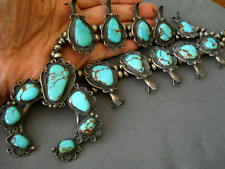 OLD Native American Number 8 Turquoise Sterling Silver Squash Blossom Necklace picture