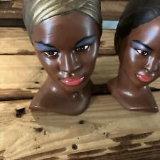 2 Vintage Stunning Holland Mold Ceramic African American Women Head Bust picture