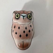 Vintage Hand Painted Enamel Owl Trinket Box 2 x 3 Red Pink picture