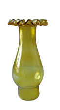Amber Ruffled Top Glass Chimney For Kerosene Oil Lamps - 8 1/4