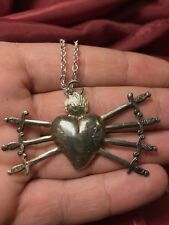 Sacred Heart Necklace Pendulum Vintage Ex Sharp Baroque Seven 2 3/8x1 3/16in picture