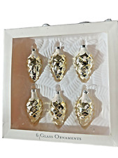 Vintage Gold  Glass Pinecone Frosted Christmas Ornaments Set of 6 From 2002 picture
