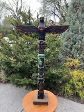 North American Native Haida 33” Large Wooden Painted Carved Totem Pole Vintage￼ picture