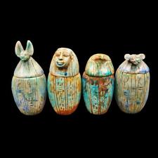 Fine Antique Egyptian Faience Set 4 Canopic Jars (Organs Storage Statues)__LARGE picture