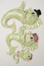Vintage Freeman McFarlan Green Opalescent Three-piece Fish Family w/ hats 1950s picture