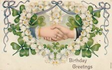Birthday Greeting hand holding  floral heart embossed textured Postcard unposted picture