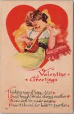 1910s VALENTINE'S DAY Greetings Postcard Pretty Girl with MANDOLIN Bergman picture