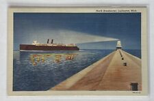 Vintage Postcard Ships North Breakwater Ludington, Michigan picture