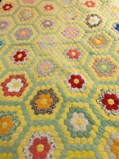 STUNNING 1930-40’s GRANDMOTHER’S FLOWER GARDEN Quilt ~ FLORAL Fabrics 70” X 72” picture