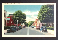 West Lincoln Way Lisbon Ohio Vintage Cars Street View Tichnor Linen UNP Postcard picture