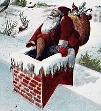 c.1916 Santa Coming Down Chimney Christmas Postcard Color Lithograph #94 picture