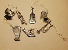 VTG Set 6 Brass Musical Instruments Ornaments harp horn tuba violin PLUS Angel picture