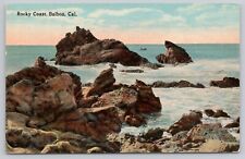 Vtg Post Card Rocky Coast, Boat in the Distance, Balboa, California  B186 picture
