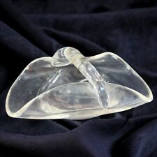 Vintage 1960s Venetian Clear Folded Art Glass Bowl Dish W Handle Italian Glass picture