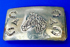 Vintage Chambers Horse Head with Horseshoes Vintage Southwestern Belt Buckle picture
