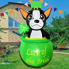 5Ft Inflatable St Patricks Day Bulldog Hold Shamrock LED Light Up Blow up  picture