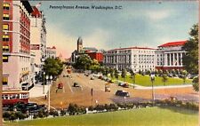 Washington DC Main Street Scene Old Cars Pennsylvania Ave Vintage Postcard c1930 picture