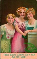 Vtg Postcard 1910s - Three Queens Looking for a Jack Dressed Up Victorian Girls picture