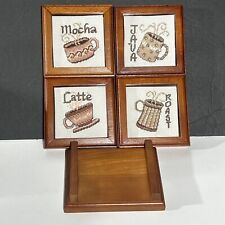 Herrschners 4 Wood Coffee Coasters 4 in x 4 in FINISHED Counted Cross-Stitch Kit picture