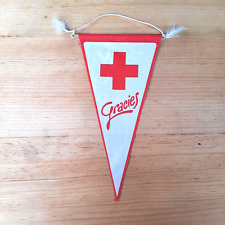 Vintage 60s Red Cross Spain Pennant Flag Travel Souvenir Cruz Roja Espanola RARE picture