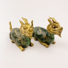 Vintage Cloisonné Chinese Pair of Fengshui Pi Xui God Beast Sitting Figurines 6