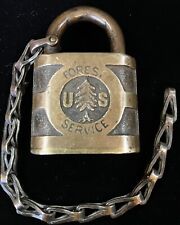 Antique United States Forest Service USFS Brass Yale Lock & Chain picture