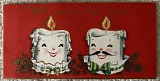 Vintage Christmas Candle Man Woman Anthropomorphic Greeting Card 1950s 1960s picture