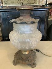 Vintage Antique Clear Frosted Oil Kerosene Grapes Vinyard Table Lamp Base Font picture