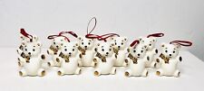 10 Vintage ‘73 Duncan Ceramic White Gold Teddy Bears Christmas Ornament Ribbon picture